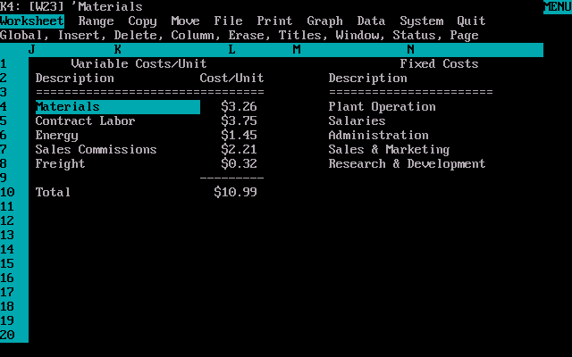 Lotus 1-2-3 for DOS screenshot