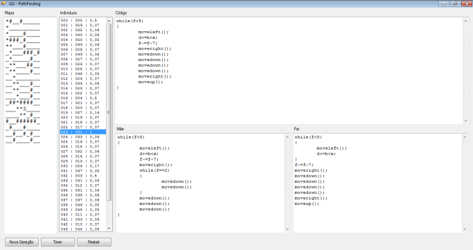 Early version of the interpreter with the GA algorithms crossing code together