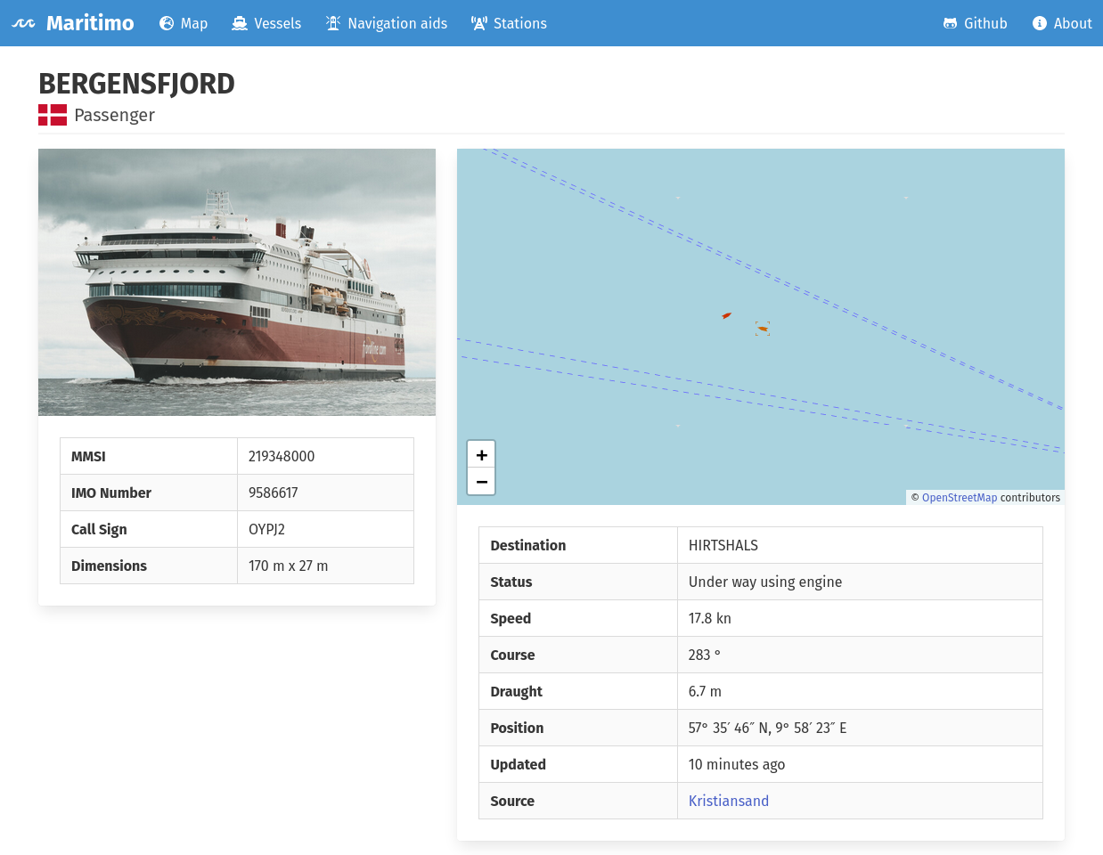 The Bergensfjord vessel's page